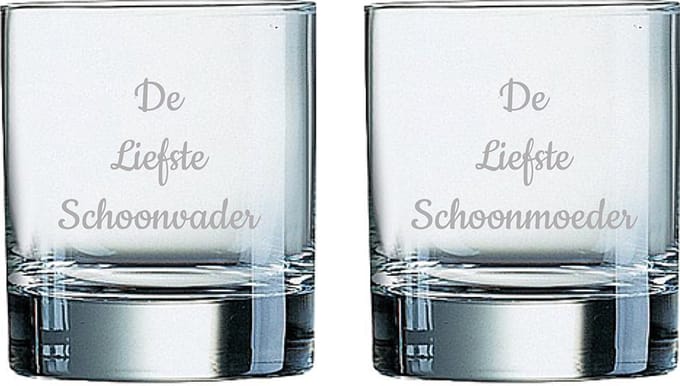 Gegraveerde Whiskeyglas 20cl De Liefste Schoonvader-De Liefste Schoonmoeder