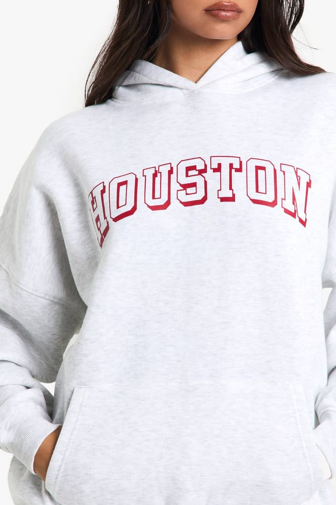 boohoo Dames Houston Slogan Oversized Hoodie | Asgrijs | Maat: Small