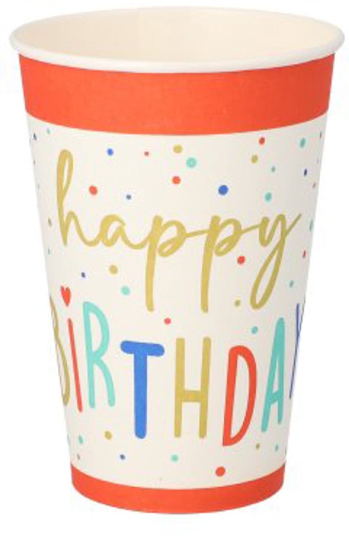 14x 10 Drinkbekers Karton 02 l Ø 7 cm · 97 cm wit Happy Birthday