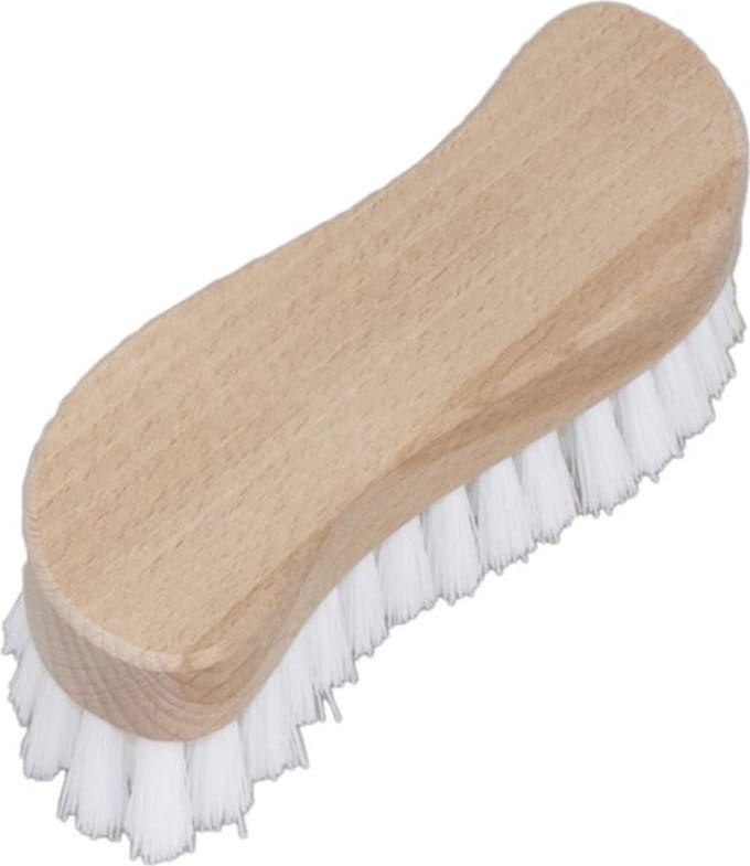 Schrobborstel van hout met s-vorm wit/naturel - Schoonmaakartikelen/schoonmaakborstels