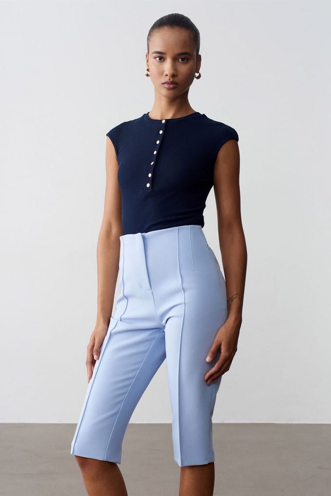 Hoge taille Rechte Capri Shorts Met Splits
