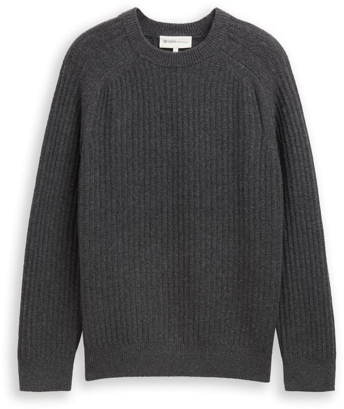 Tom Tailor Denim - Gebreide trui met ronde hals - Maat S - Anthracite Melange