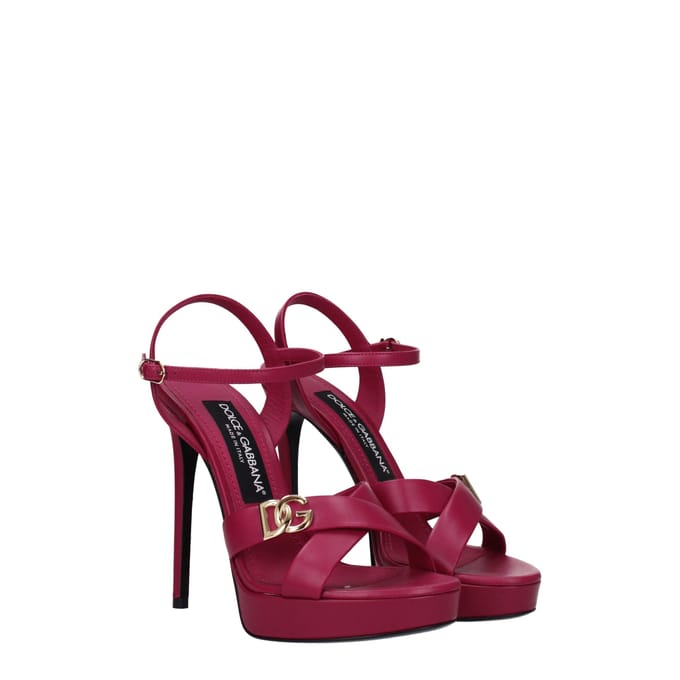 Dolce & Gabbana Roze Leren Platform Sandalen