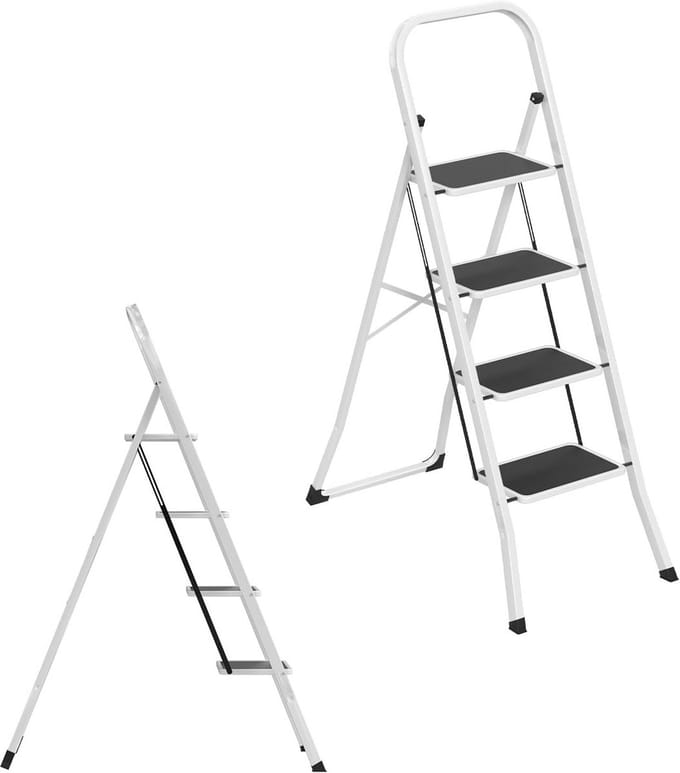 Inklapbare Steigerladder met 4 Brede Treden voor Huis, Zolder en Garage | Max. 150 kg