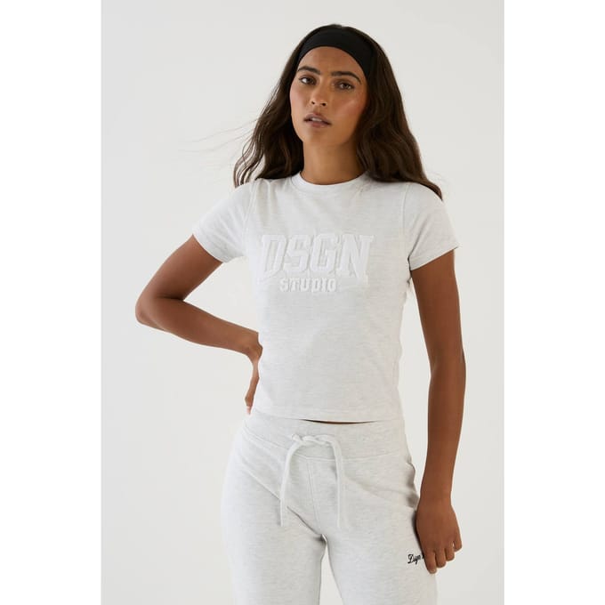 Dames Dsgn Studio Badstof Applique Baby T-shirt | Ash Grey | Maat: Large