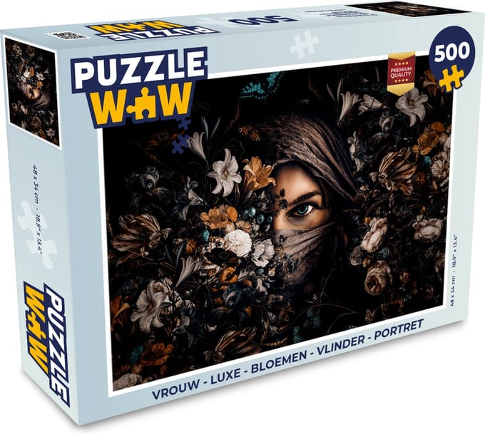 Puzzel Vrouw - Luxe - Bloemen - Vlinder - Portret - Legpuzzel - Puzzel 500 stukjes