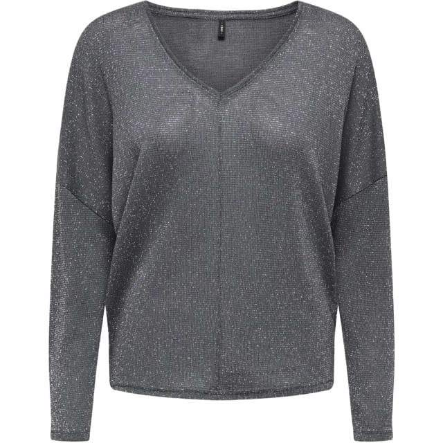 Only Onlisabel l/s v-neck shine top jrs magnet/silver g