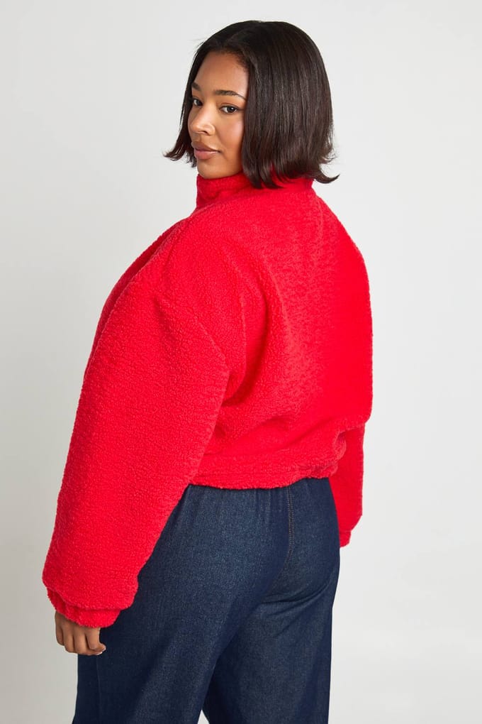 boohoo Dames Plus Zip-Up Teddy-jas | Red | Maat: 28