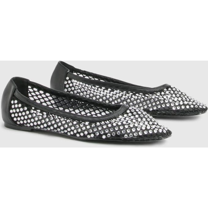 boohoo Dames Diamante Mesh Ballerina's | Black | Maat: 6