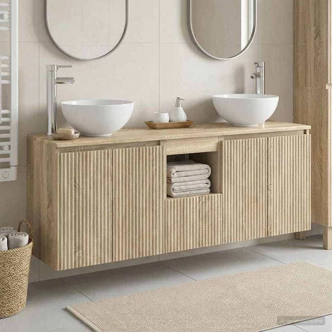 vidaXL - Badkamerkast - set - 3 - st - Sonoma - Eiken - 129 - x - 41 - x - 80 - cm