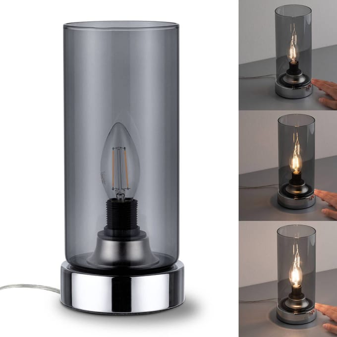 LED-tafellamp Pinja E14 max. 20W Chroom, Rookglas