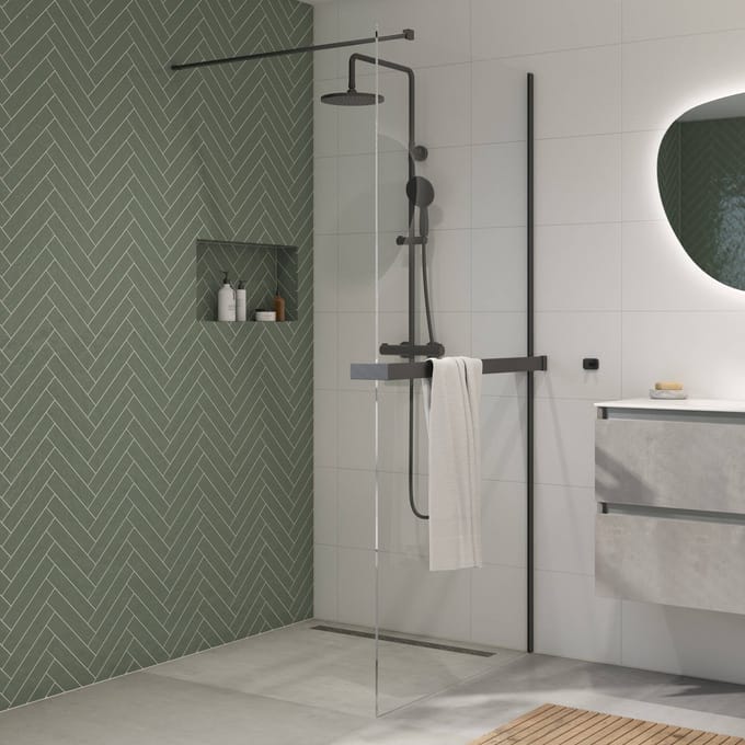 Saqu Modulo inloopdouche incl. antikalk 80x210cm met handdoekhouder mat zwart