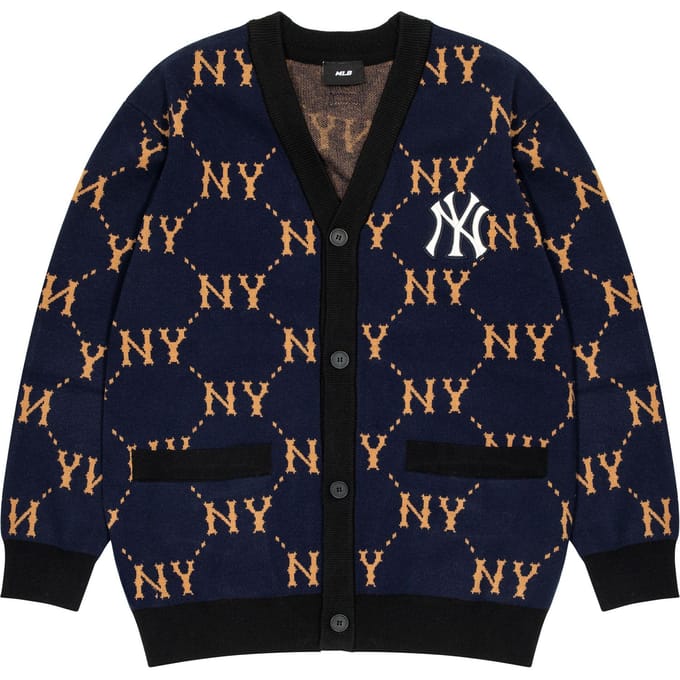 MLB AA22 Pull en maille avec imprimé vintage intégral Pull unisexe Bleu Marine 3AKCM0224-50NYS S black