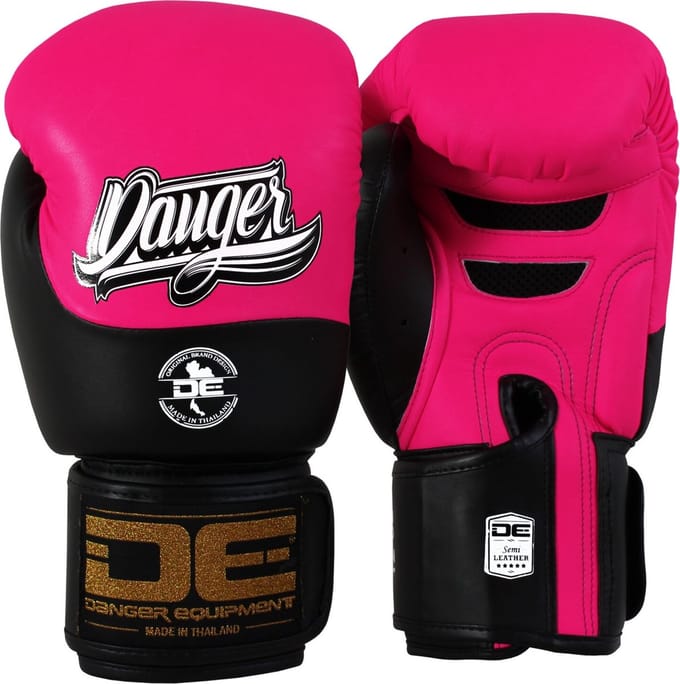 Danger Evolution Black Wrist Bokshandschoenen - Semi Leer - Neon Roze/Zwart 14 oz