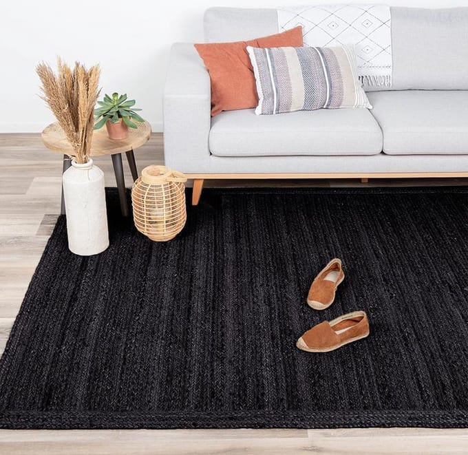 NATURL. Jute vloerkleed Fair - Zwart | 100% natuurlijk - 80x150cm