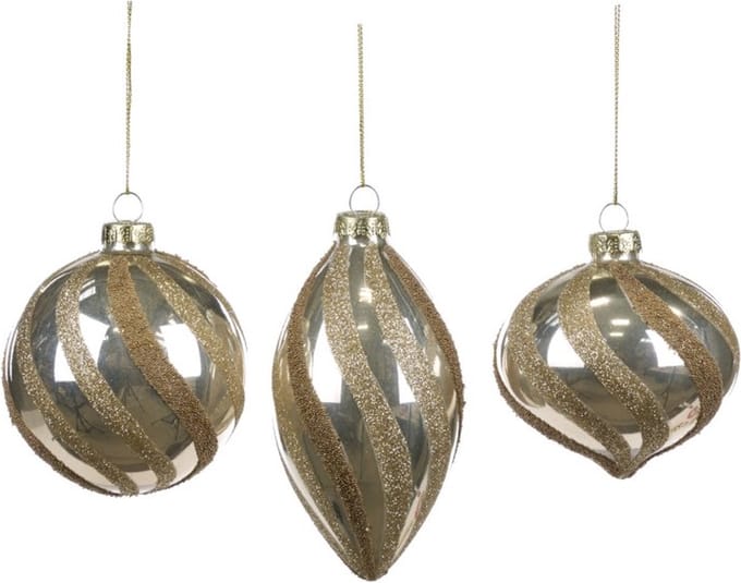 Goodwill Kerstbal Glas Crème-Goud D 8 cm Voordeelass. Per 3 Stuks
