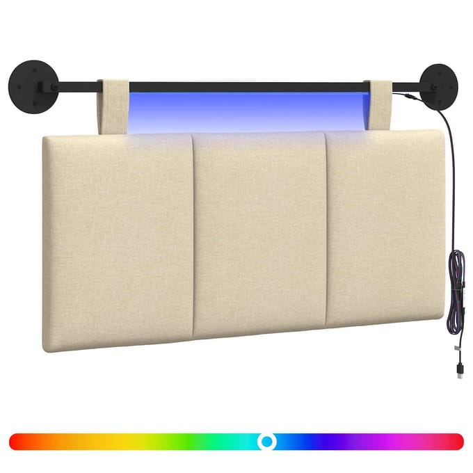 vidaXL - Hangend - hoofdbord - Met - LED-verlichting - Crèmekleurig - Stof