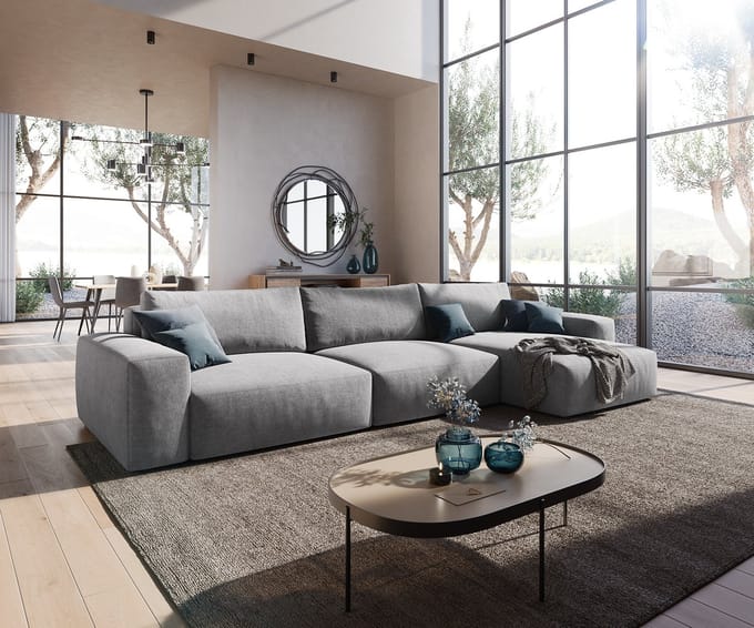 Hoekbank Lanzo XL microvezel grijs 380x180 cm variabele rugleuning