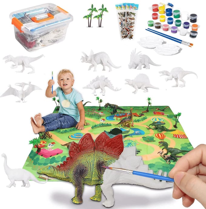 Allerion Dino Kinder Schilder Set - Met 8 Dinosaurussen en Schilderspullen