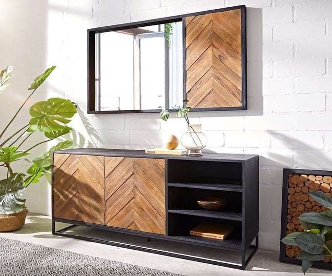 Dressoir Famke Mango Teak 145 cm 2 deuren 3 vakken ladekast