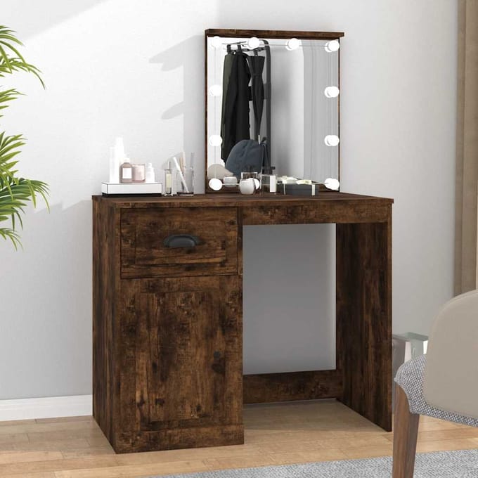vidaXL - Kaptafel - met - LED - 90x50x132,5 - cm - bewerkt - hout - gerookt - eikenkleur