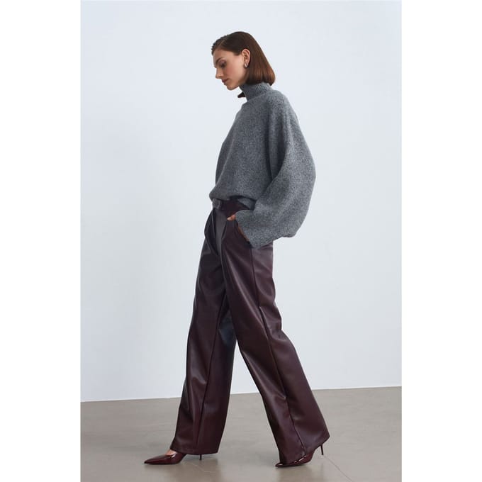 Hoge Taille Wijde Pijpen Neplederen Broek