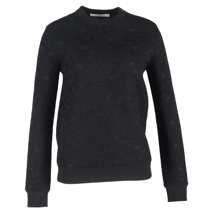 Givenchy trui met ronde hals en kanten details in zwart polyester