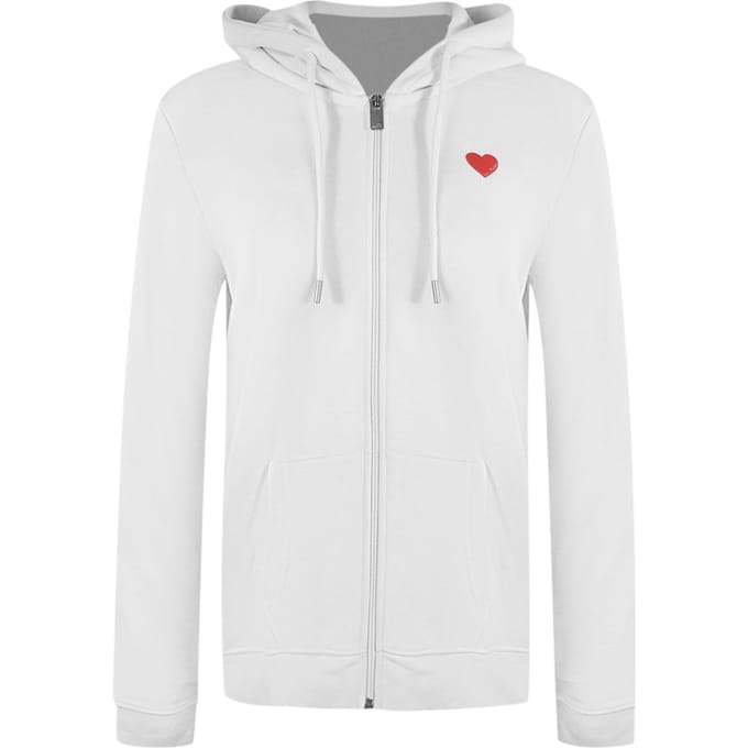 Love Moschino Small Red Heart Logo Zip White Hoodie