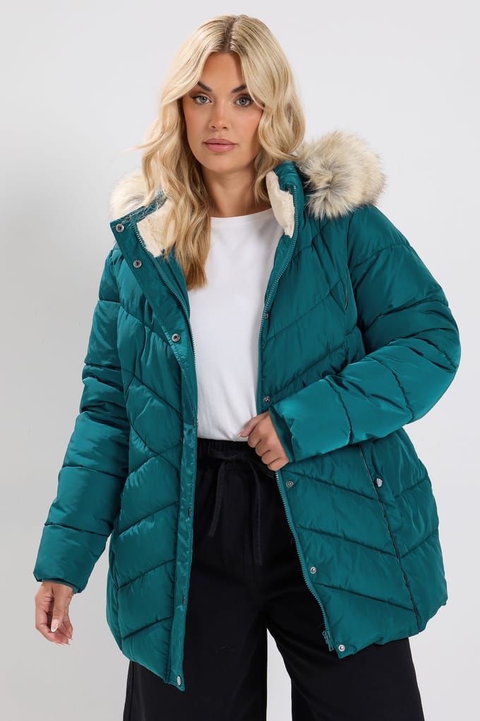 Yours Blauwgroene Korte Gewatteerde Jas Size 42