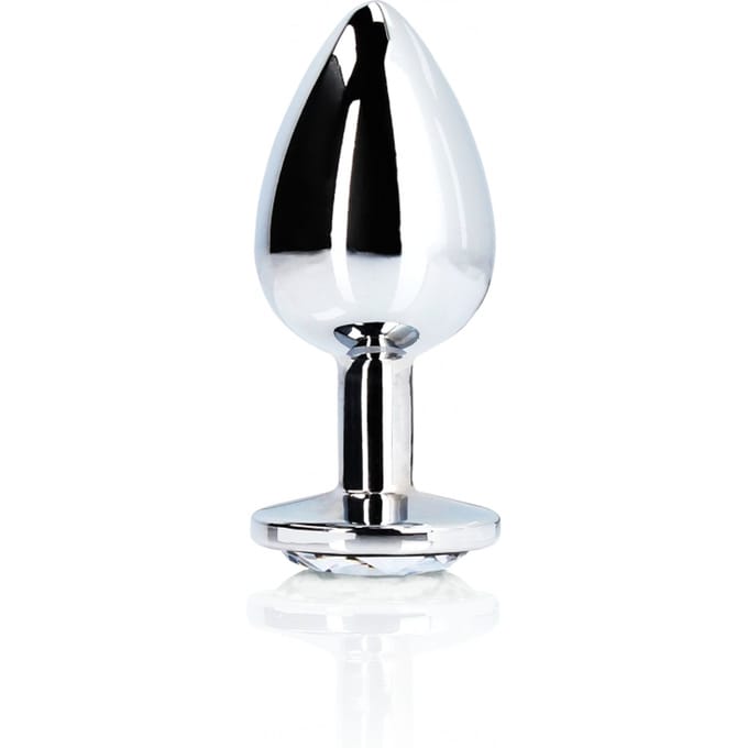 Shots - Ouch! OU797SIL - Round Gem Butt Plug - Medium - Silver / Diamond