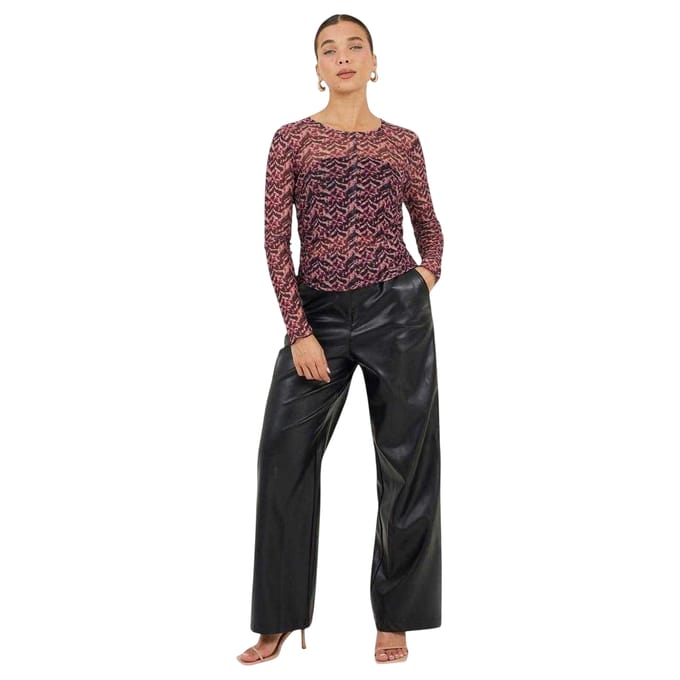 Brave Soul Dames/Dames Abstract Mesh Slim Top (Roze/Zwaar)
