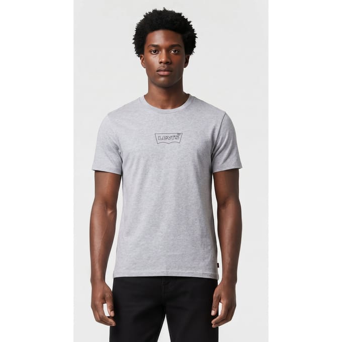 Levi's Lsegraphic Crewneck Te Outline Bw Black Logo Grey Heather Bo Größe: S | Basic T-Shirts Outlet | Herren | Schwarz