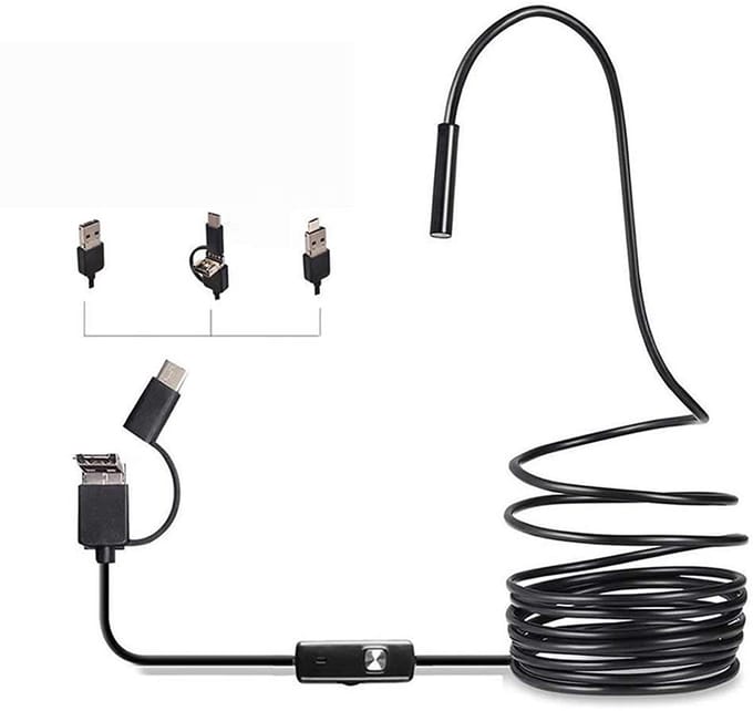 Jonyx - Endoscoop - Inspectiecamera - USB/Micro-USB/USB-C adapter - 5 meter - Zwart - Geschikt voor Android telefoon