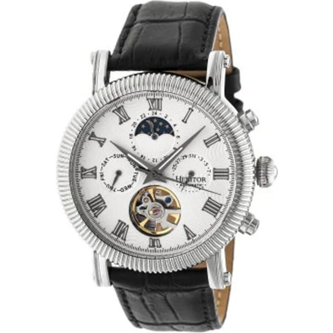 Heritor Automatic Winston Semi-Skelet Horloge met Leren Band - Zilver/Wit