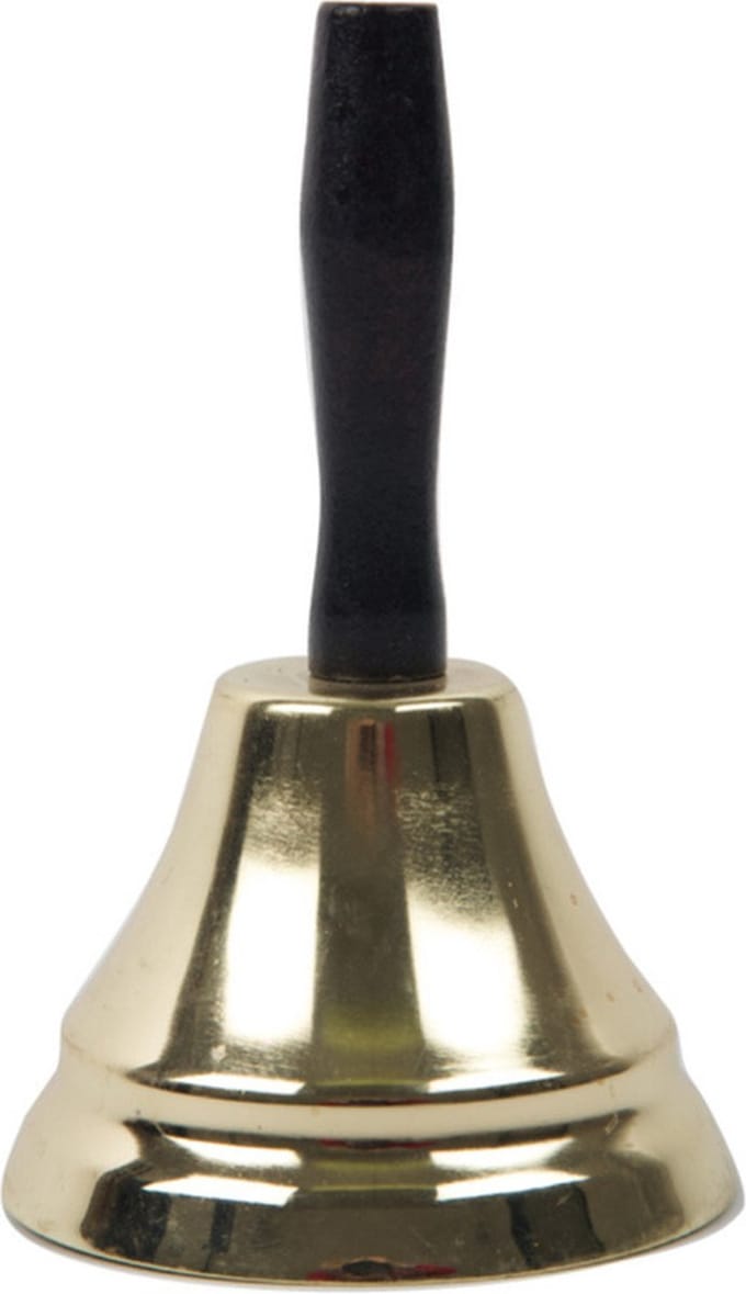 Faram Party Kerstman bel - goud - 18 cm - houten handvat - kerstman accessoires