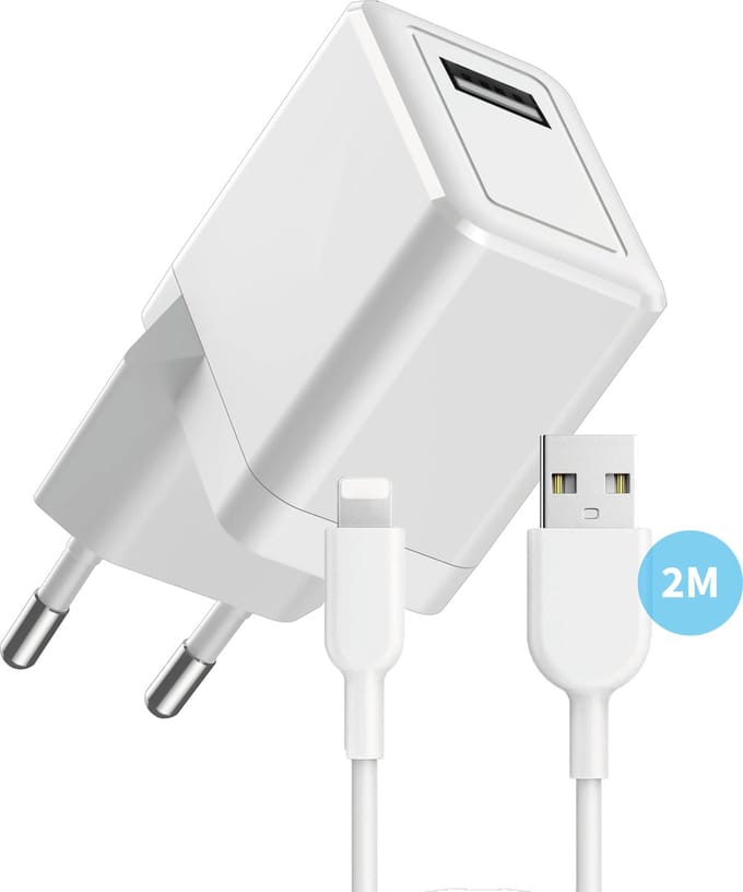 12w Oplader geschikt voor iPhone / iPad + Lightning naar usb kabel 2 meter - Usb adapter geschikt voor iPhone 14 13 12 11 X 8 7 SE