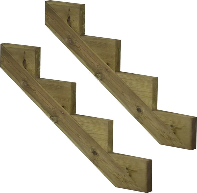 Set van 2 stuks: Trapbalk 4 treden geïmpregneerd hout voor tuintrap