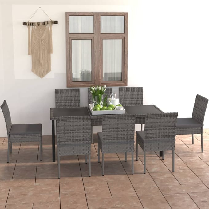 vidaXL - 9-delige - Tuinset - poly - rattan - grijs