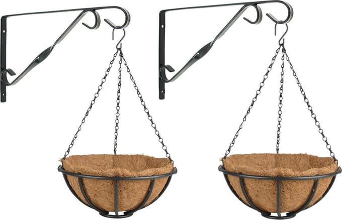 Set van 2x stuks Hanging baskets 30 cm met muurhaken - Complete hangmand set van metaal