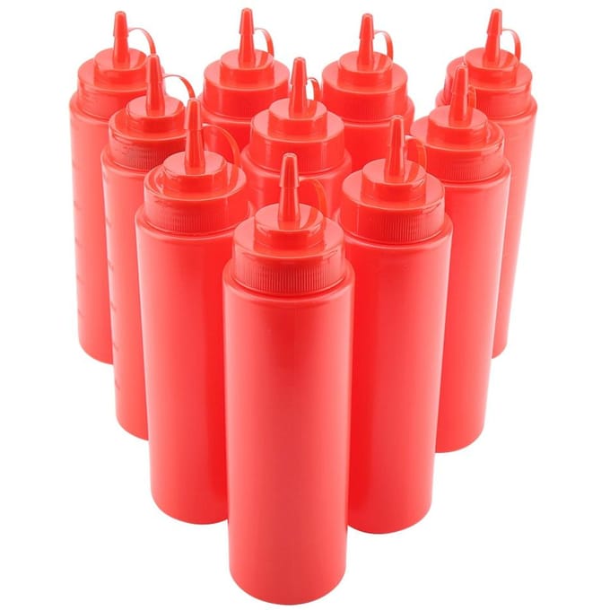720ml 10 stuks / Set Plastic Condimentdispenser voor Saus Olie Crème Azijn (Rood) rood