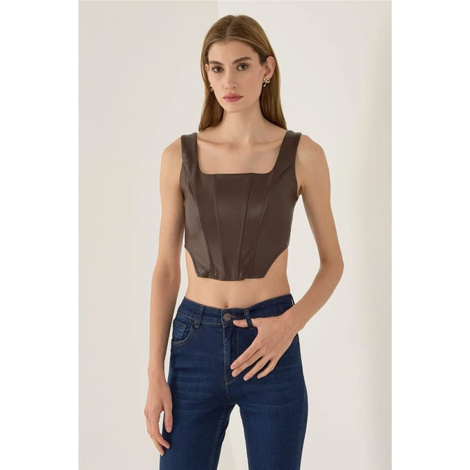 Faux leren korsett met dikke banden