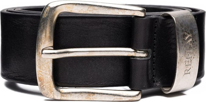REPLAY Leren Riem Leather Belt W85 Black Zwart