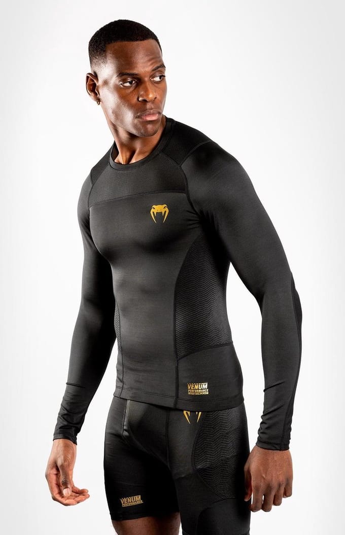 Venum Rashguard G-Fit Compression Shirt L/S Zwart Goud - S
