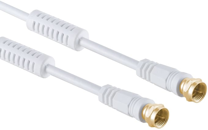 F (m) - F (m) coaxkabel | >100 dB + ferriet | CCS | verguld | recht | wit | 7,5 meter