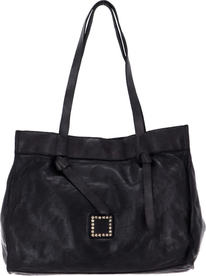 CAMPOMAGGI Leren Schoudertas Shopping Bag Grigio Zwart