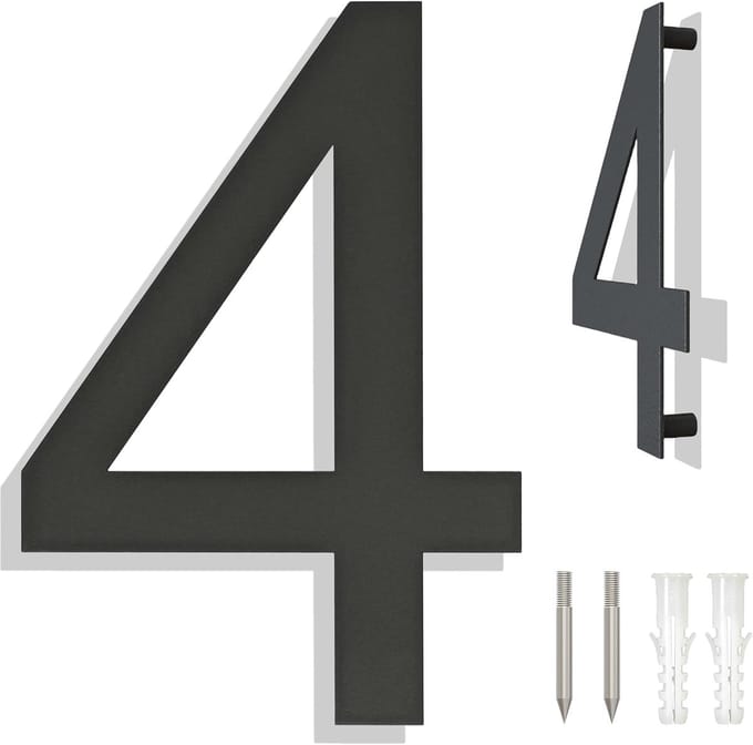 Huisnummers - Modern Drijvend Zwart Grijs - 6 Inch Hoogte - Arial Nummer 4
