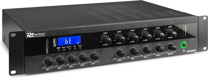 100v versterker met 6 zones - Power Dynamics PDW500MP3 - 100 volt versterker met Bluetooth - 500W