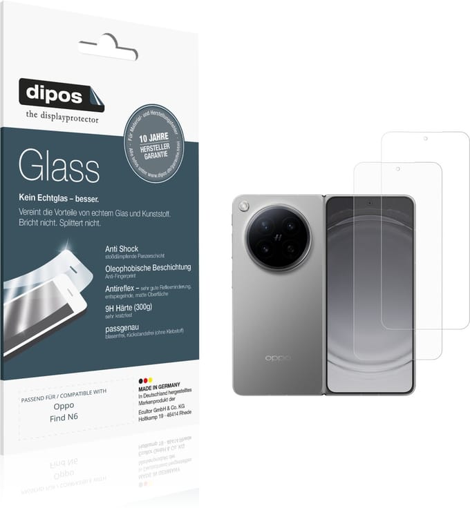 dipos – 2x Matte Pantserfolie geschikt voor Oppo Find N6 Aussenseite | 9H Screenprotector