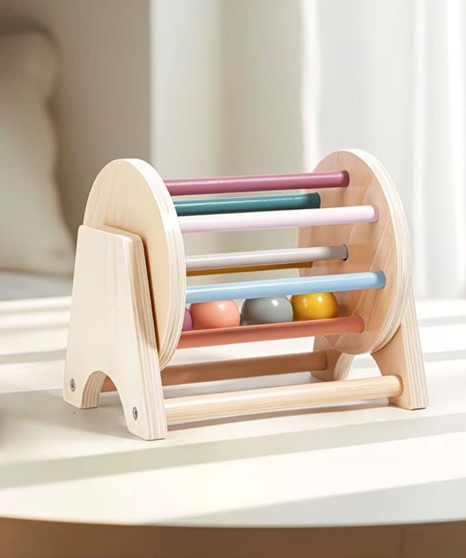 Montessori Rollende Trommel – Houten Sensorisch Speelgoed voor Baby’s en Peuters