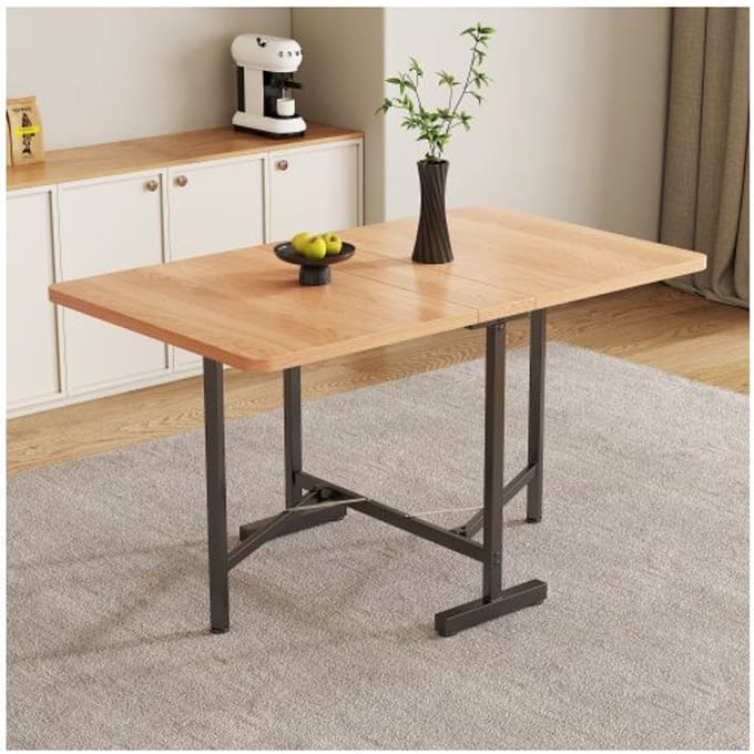 Uitschuifbare eettafel - MUVOE - 120×80 cm - Natuurlijk hout - Uitschuifbaar met opbergruimte - Legeringondersteuning 60 kg
